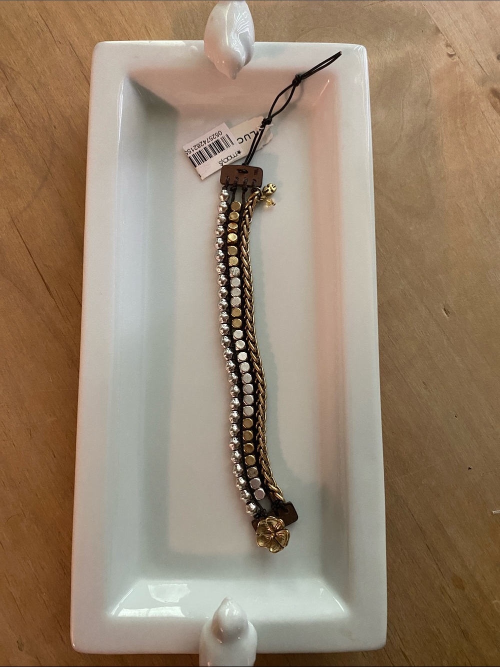 Lucky Brand Gold, Silver & White Braided Multi-Row Bracelet